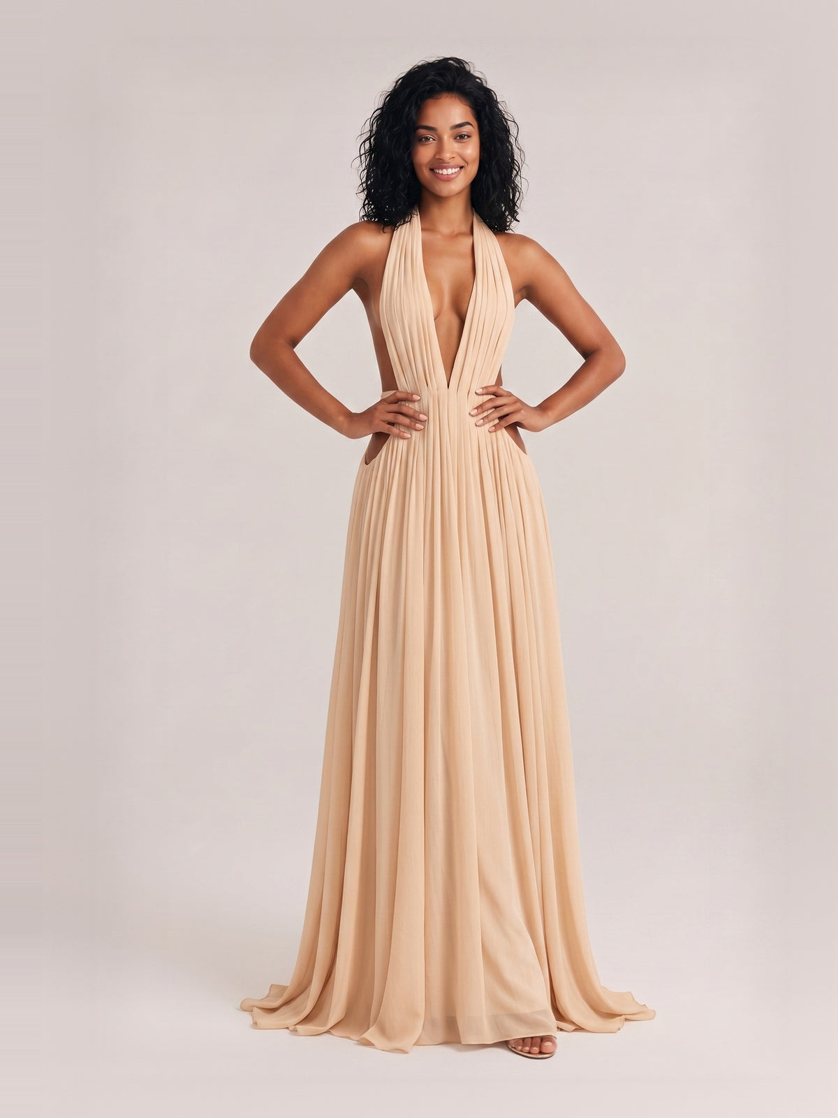 Elegant Pleated Flowing A-line Maxi Dress