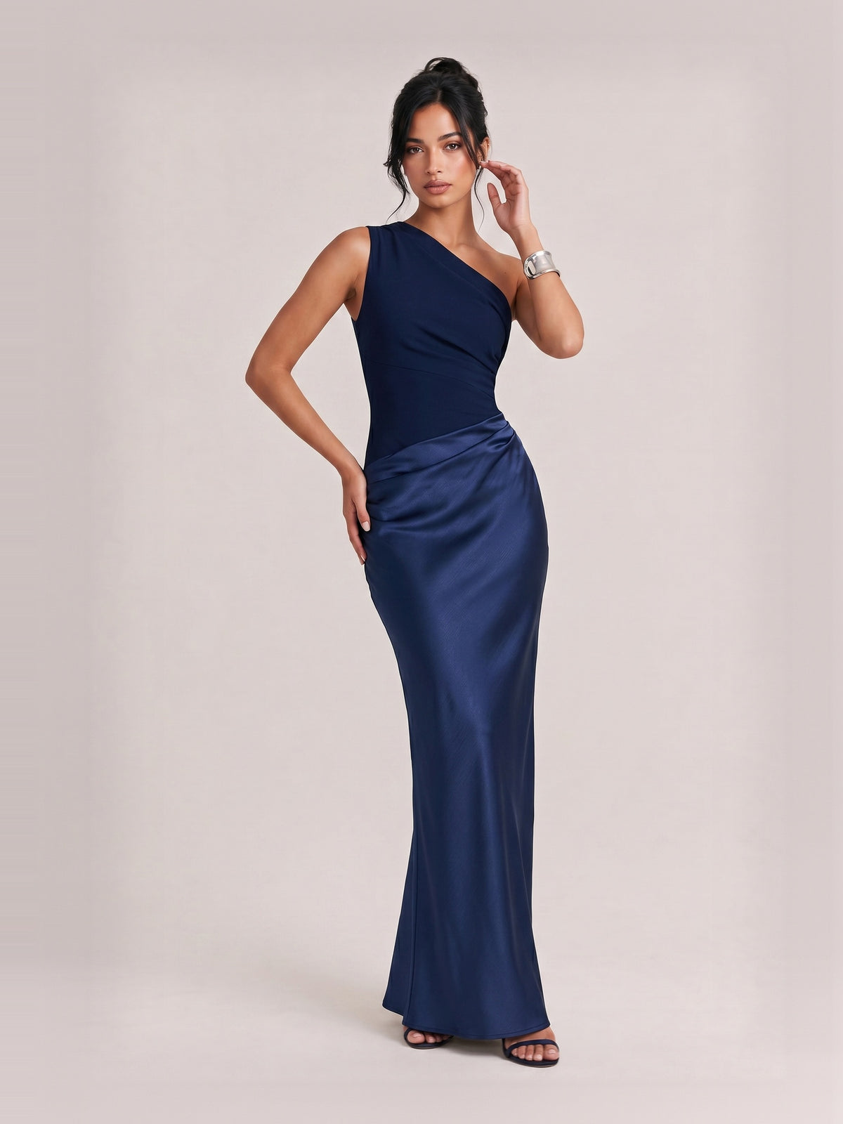 Elegant One Shoulder Neck Pleated Party Maxi Dress