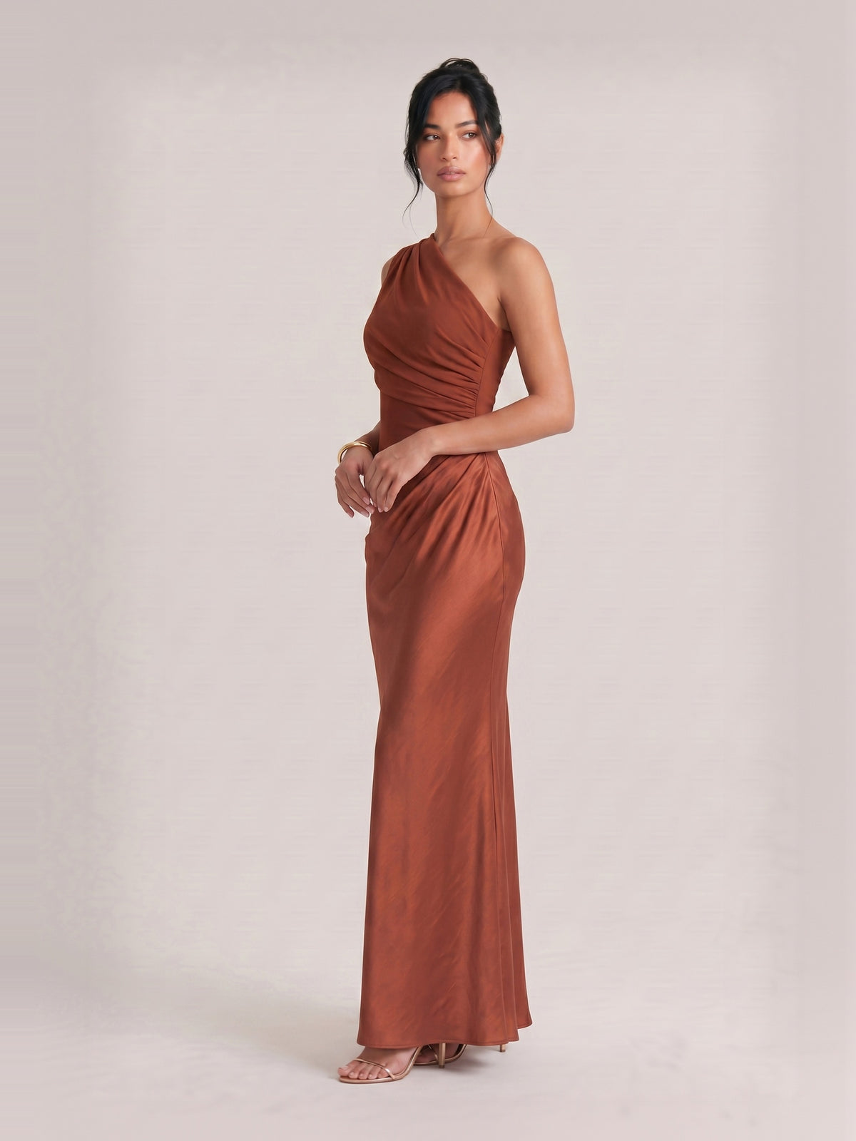 Elegant One Shoulder Neck Pleated Party Maxi Dress