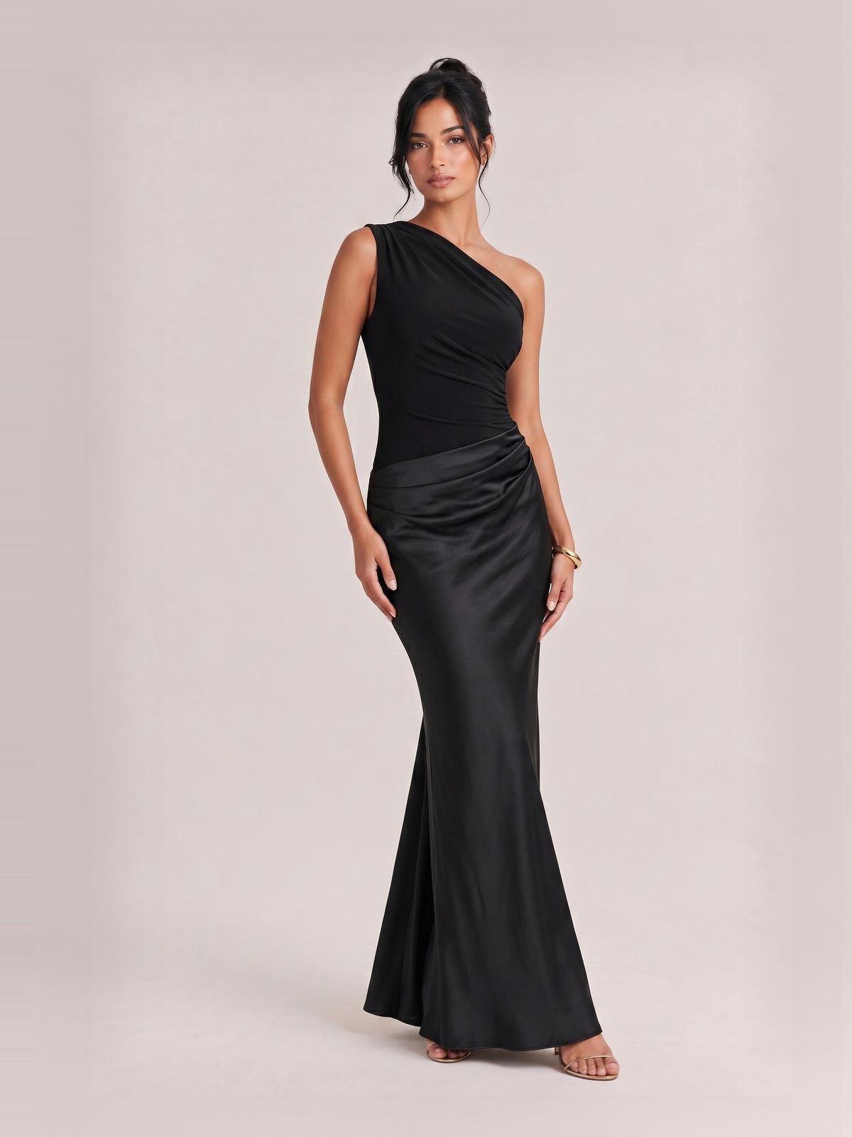 Elegant One Shoulder Neck Pleated Party Maxi Dress