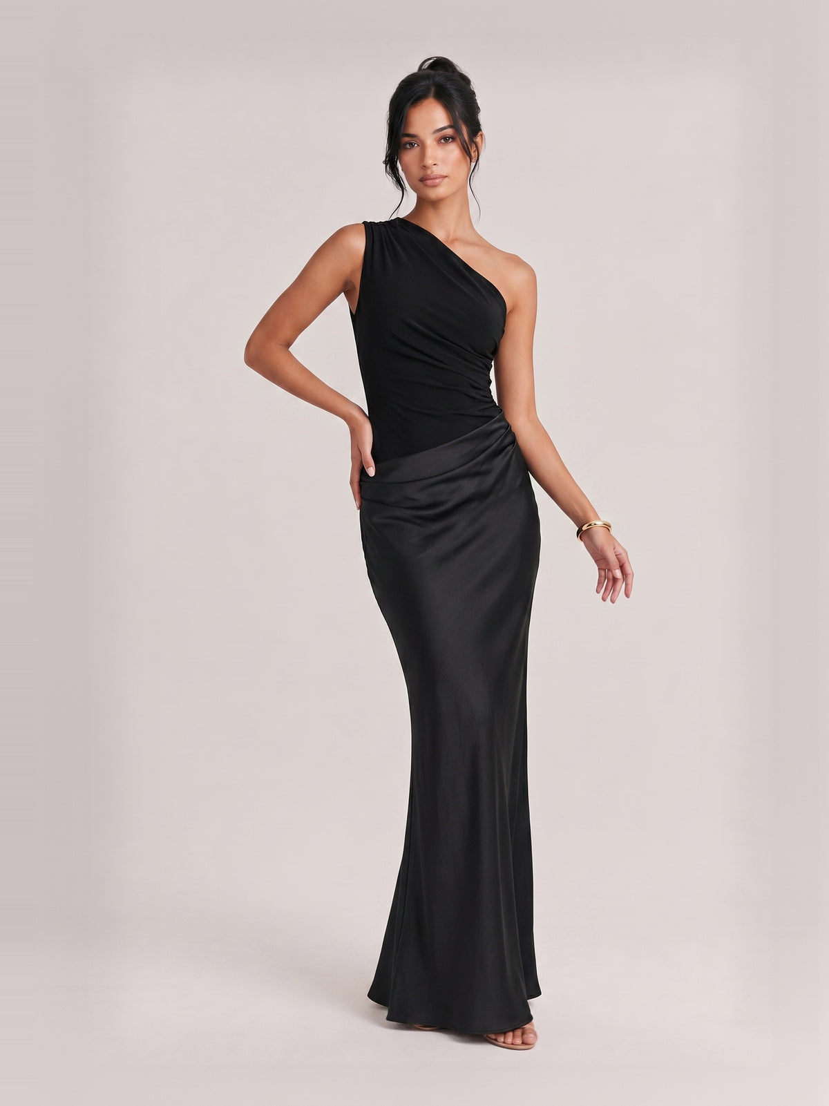 Elegant One Shoulder Neck Pleated Party Maxi Dress