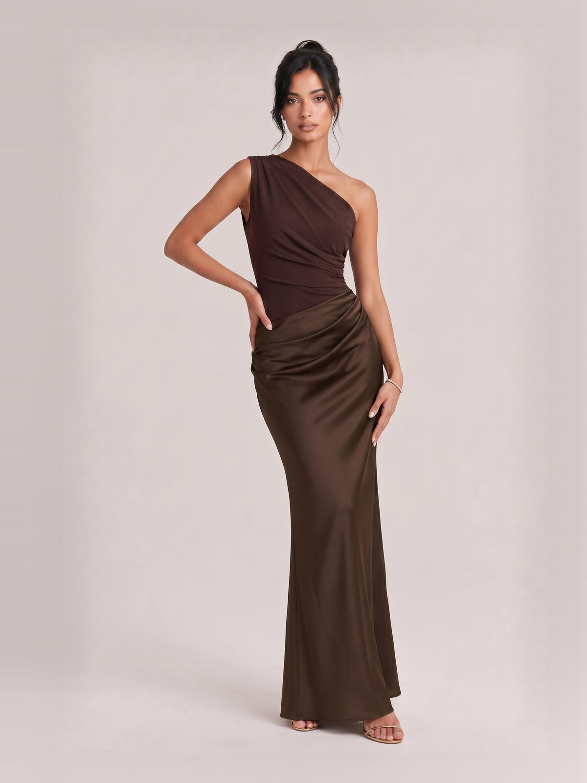 Elegant One Shoulder Neck Pleated Party Maxi Dress