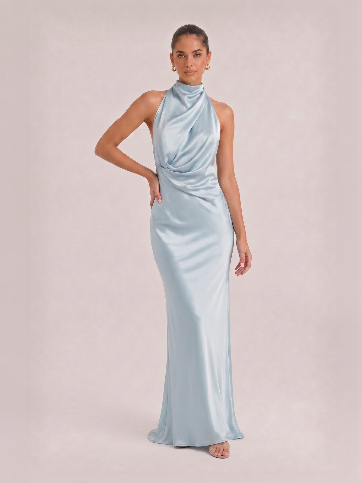 Elegant Draped Neckline Exquisite Satin Maxi Dress