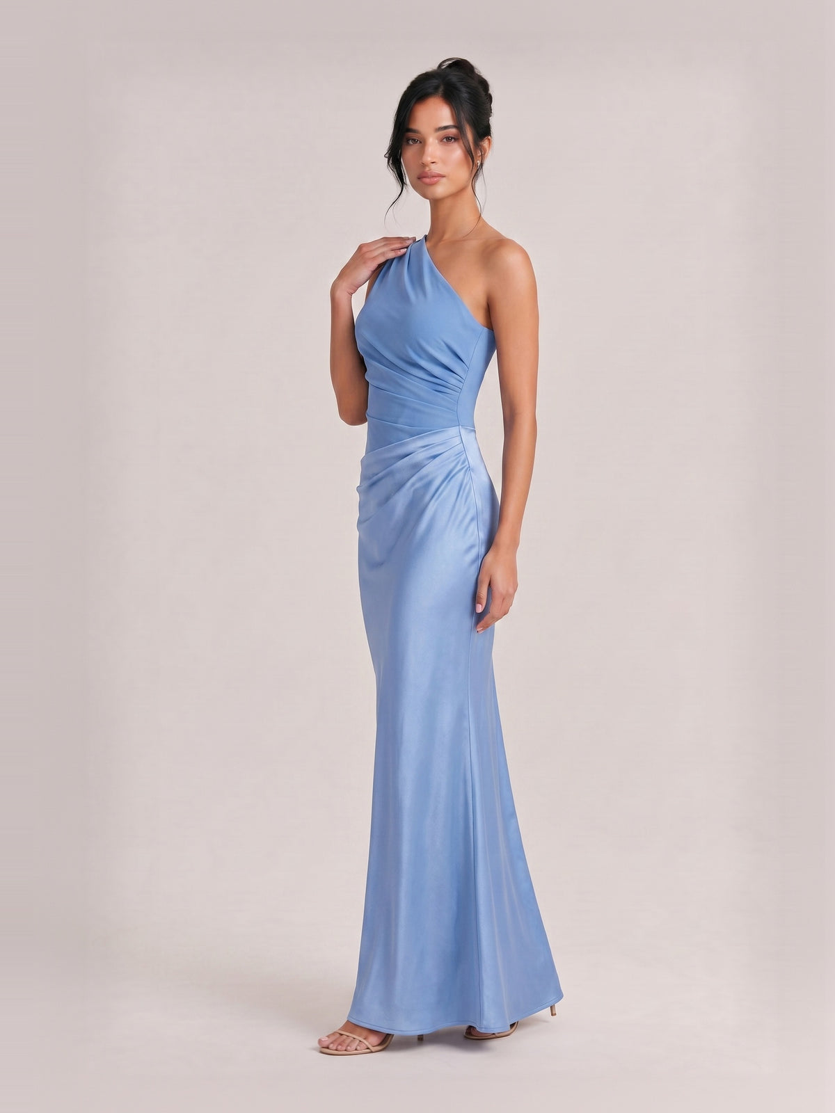 Elegant One Shoulder Neck Pleated Party Maxi Dress