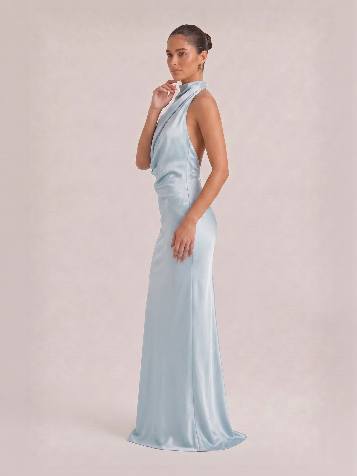 Elegant Draped Neckline Exquisite Satin Maxi Dress