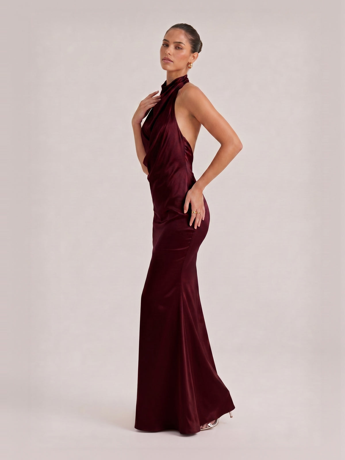 Elegant Draped Neckline Exquisite Satin Maxi Dress