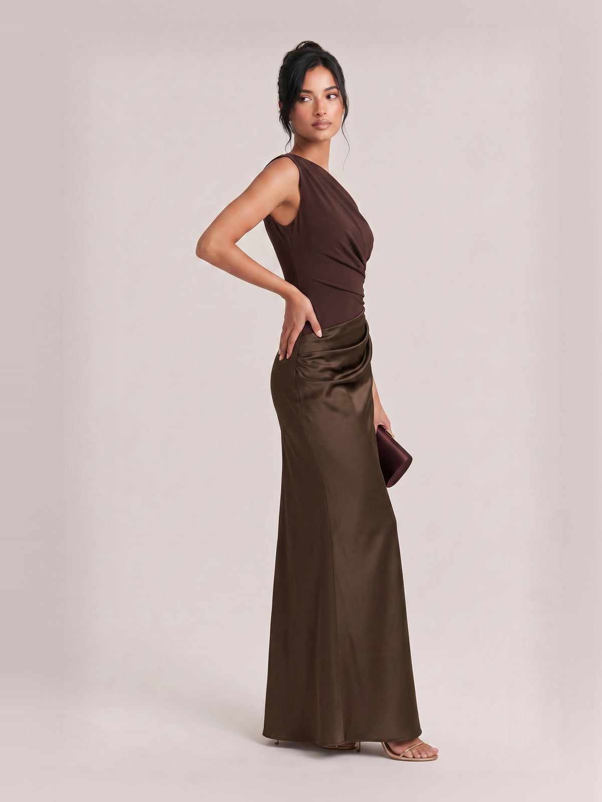 Elegant One Shoulder Neck Pleated Party Maxi Dress