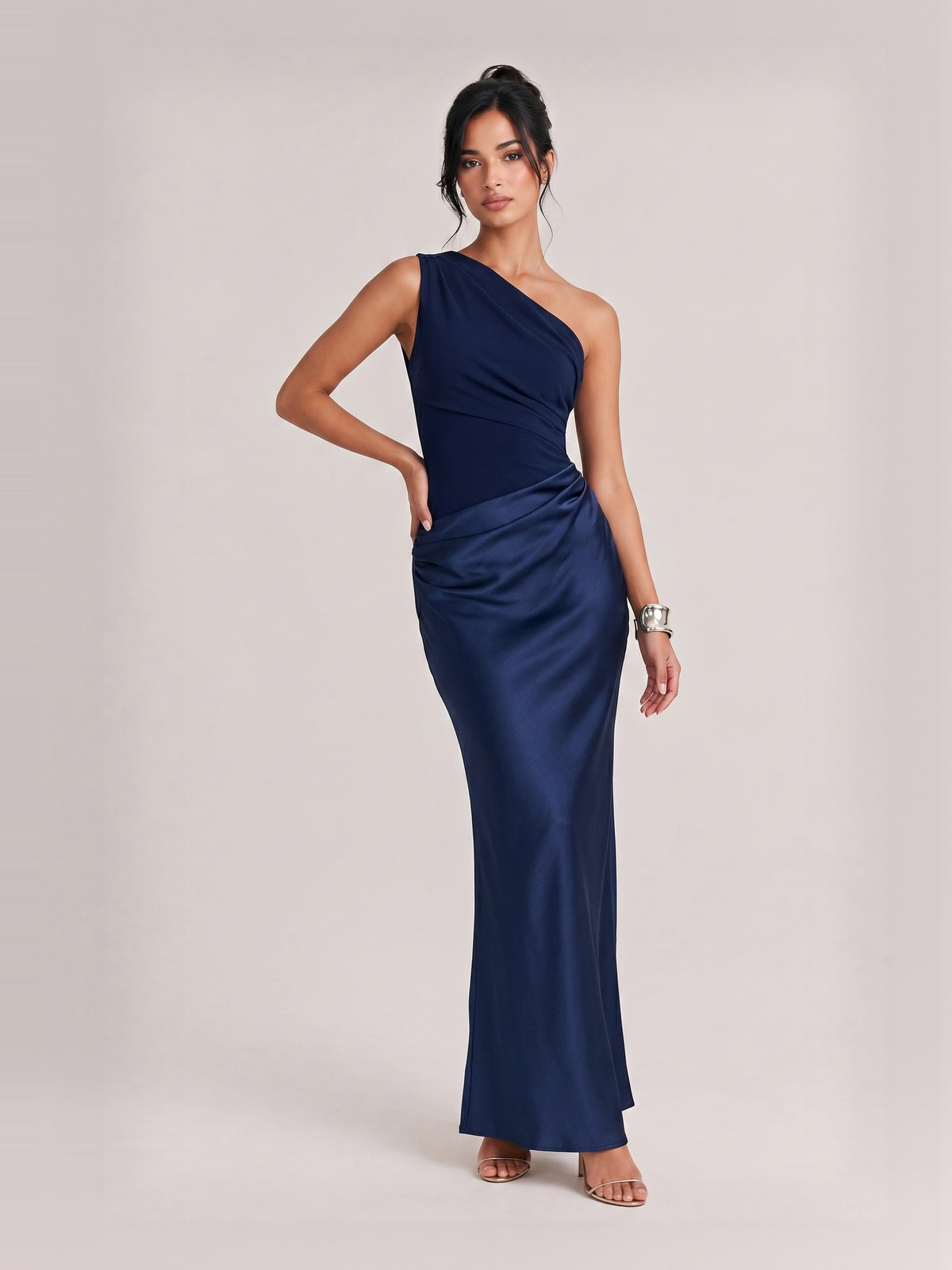 Elegant One Shoulder Neck Pleated Party Maxi Dress