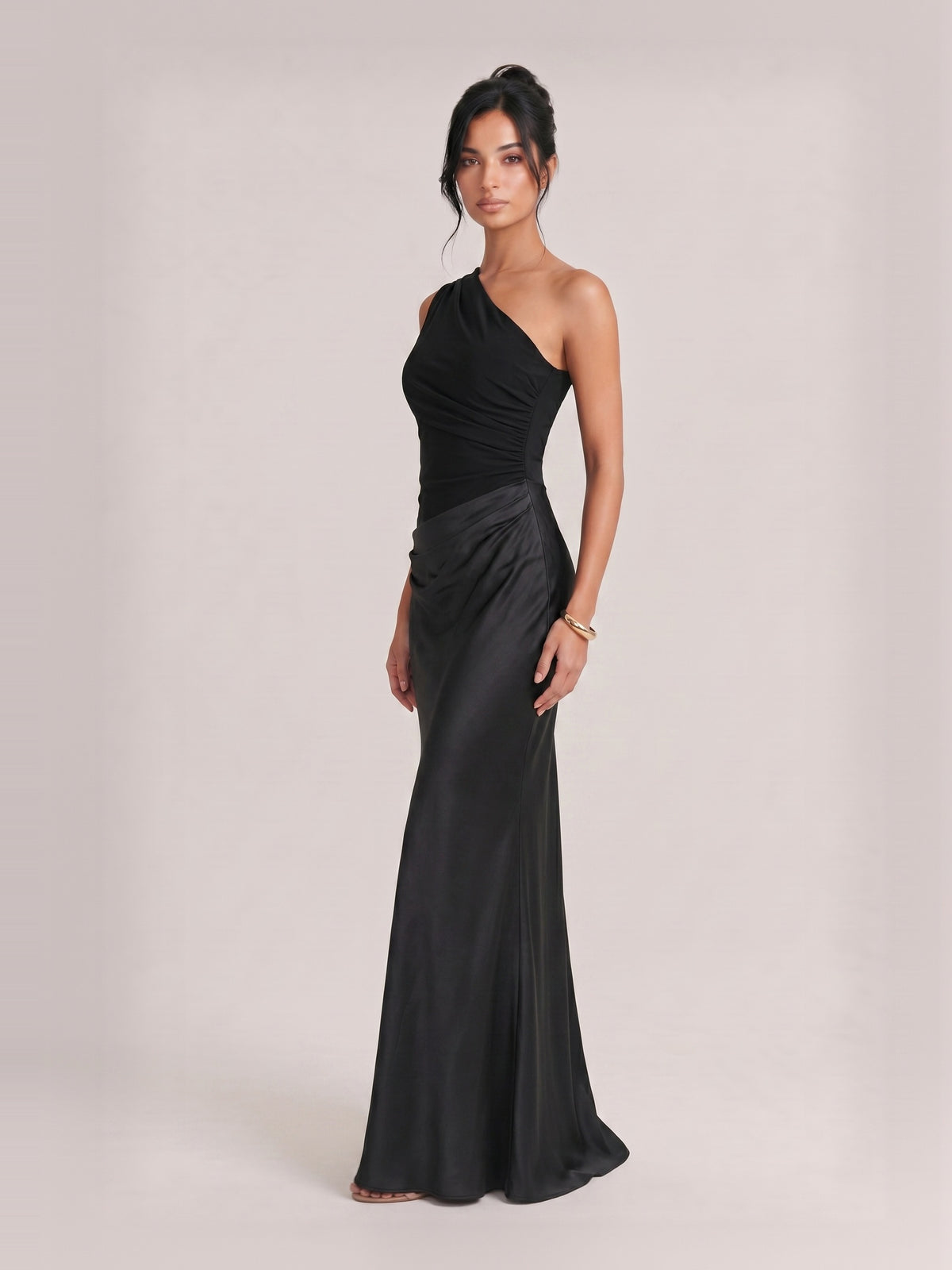 Elegant One Shoulder Neck Pleated Party Maxi Dress
