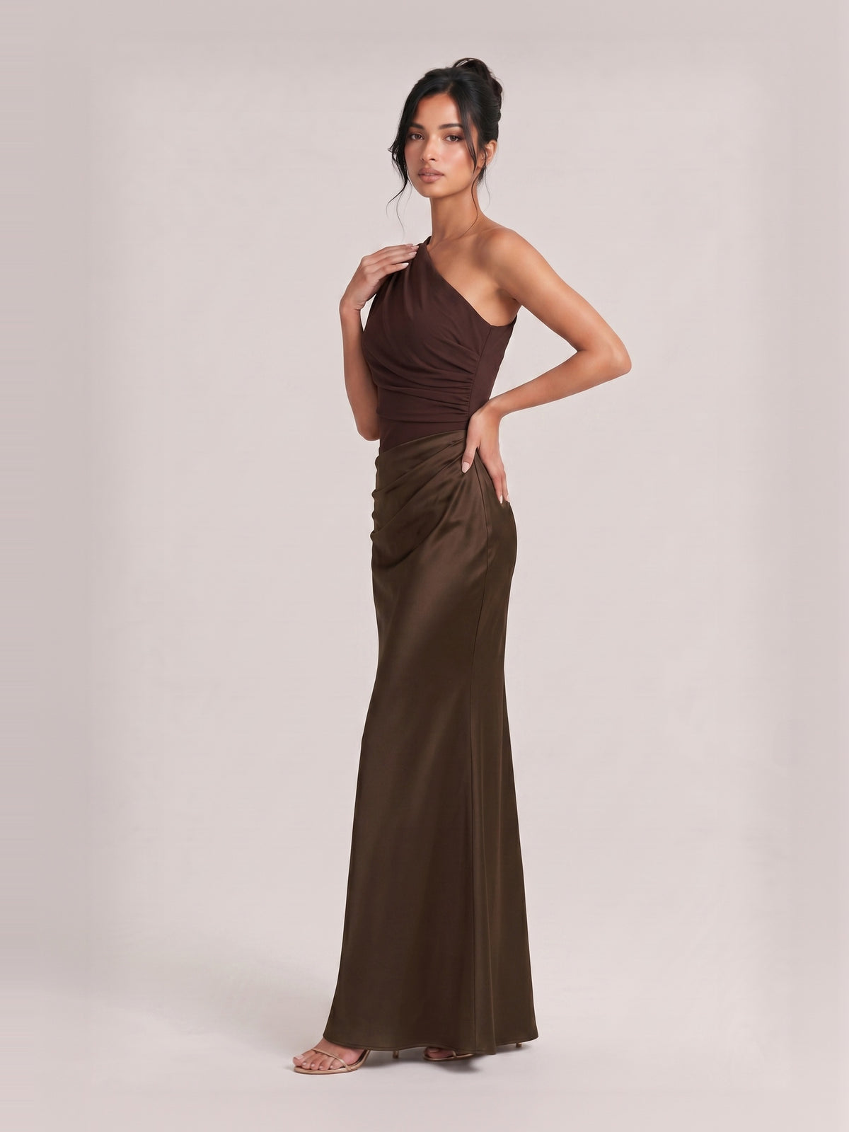 Elegant One Shoulder Neck Pleated Party Maxi Dress