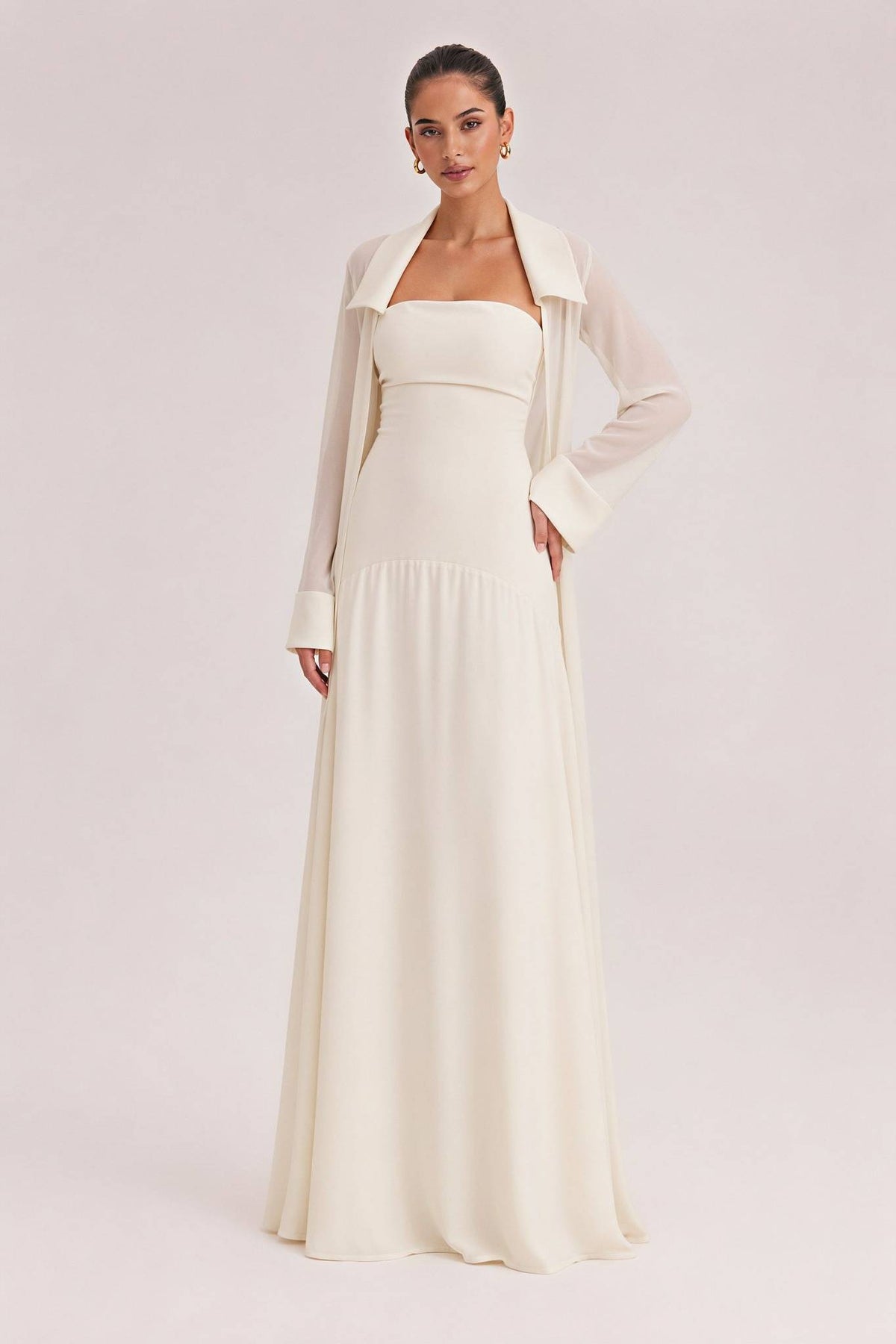 Elegant Satin Maxi Dress & Long Sheer Chiffon Cover-Up Two-Piece Set