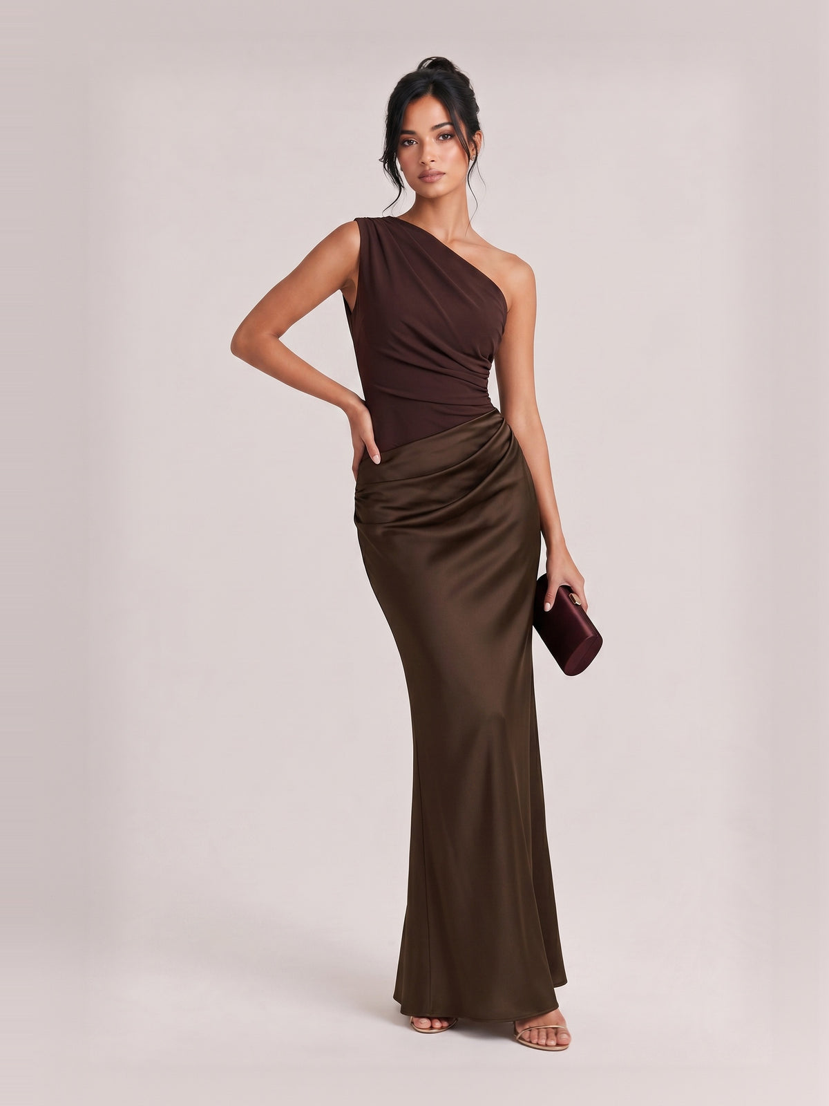 Elegant One Shoulder Neck Pleated Party Maxi Dress