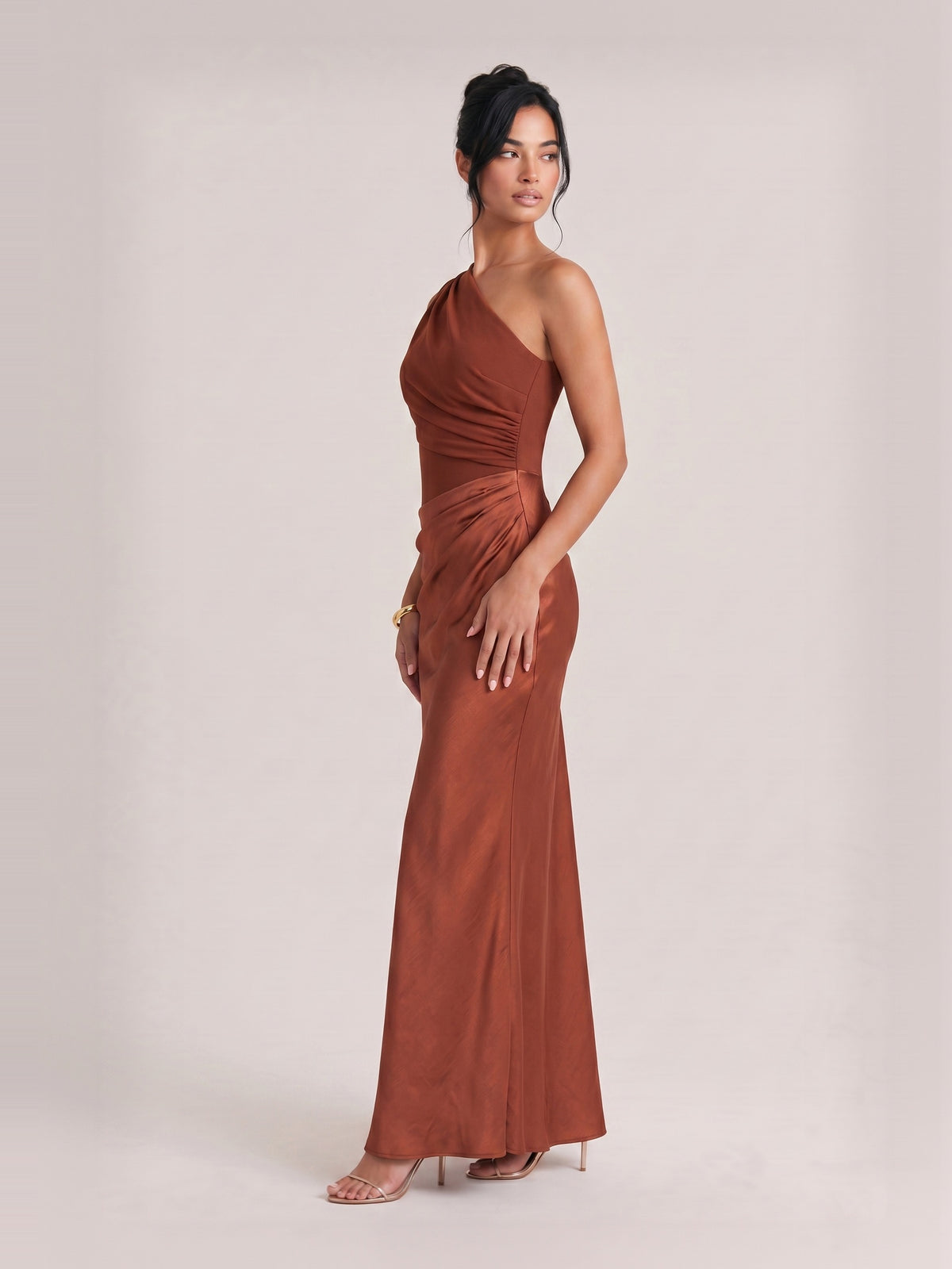 Elegant One Shoulder Neck Pleated Party Maxi Dress