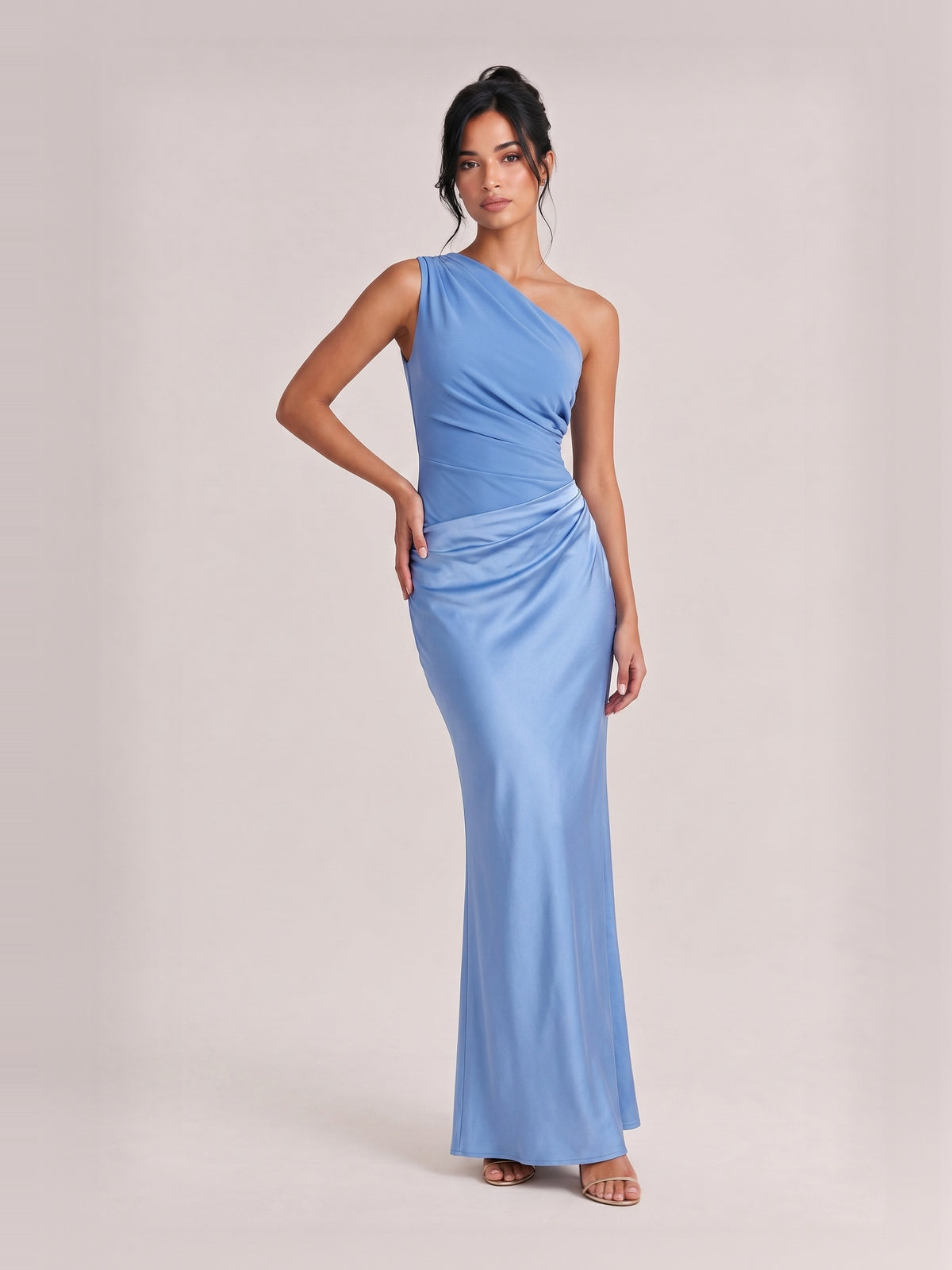 Elegant One Shoulder Neck Pleated Party Maxi Dress