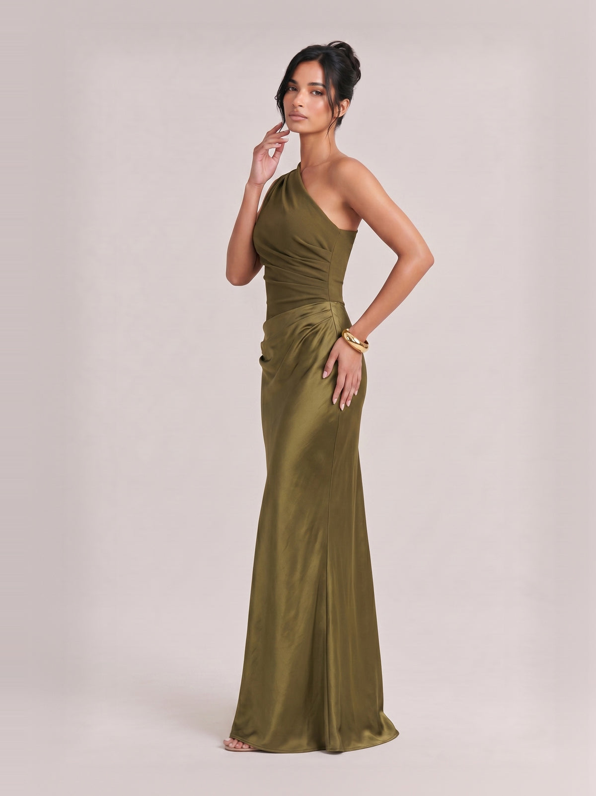 Elegant One Shoulder Neck Pleated Party Maxi Dress