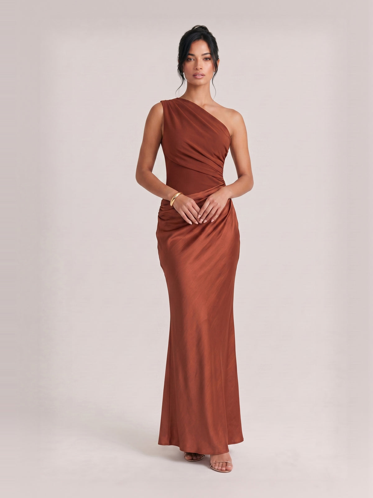 Elegant One Shoulder Neck Pleated Party Maxi Dress