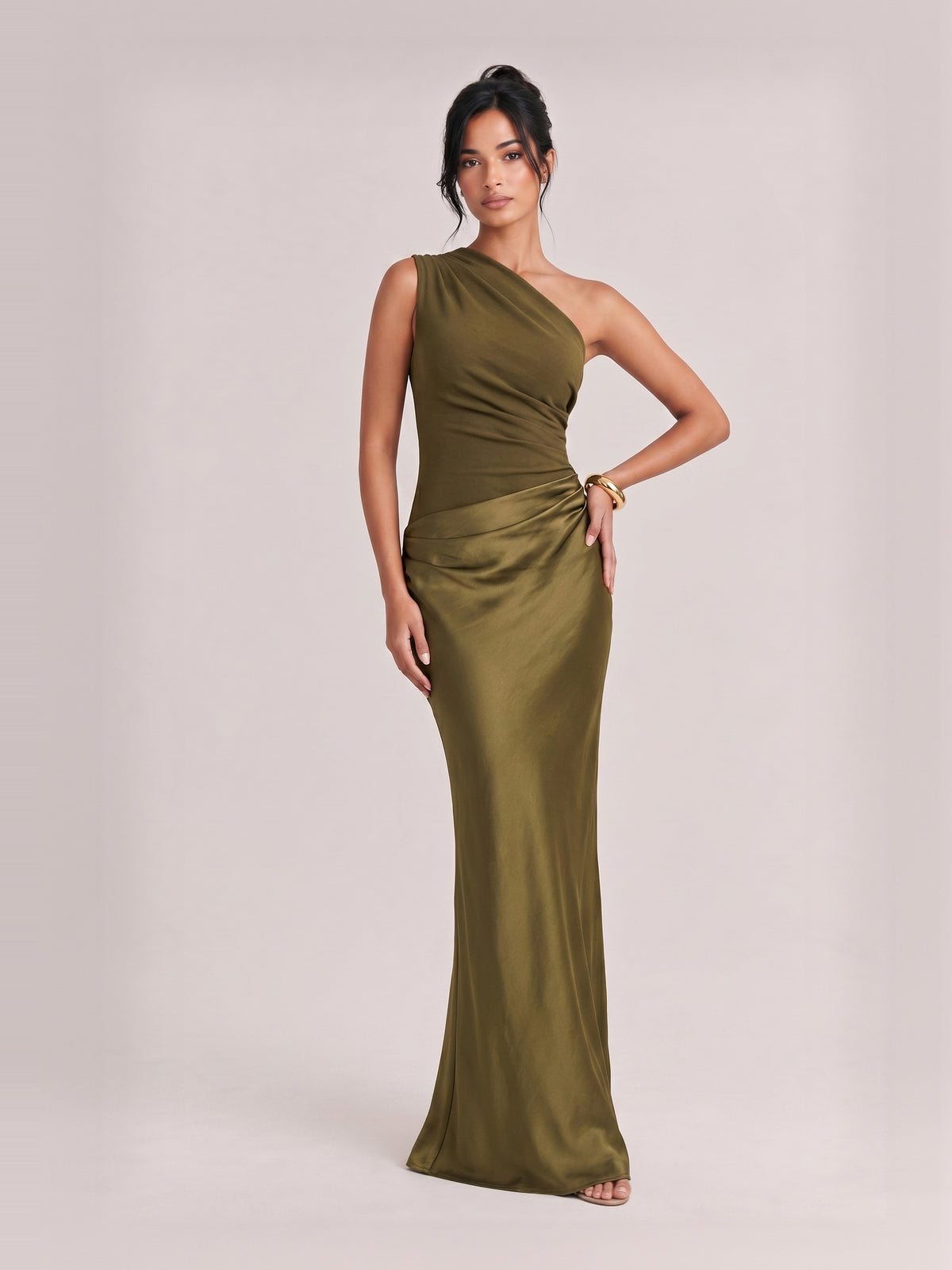 Elegant One Shoulder Neck Pleated Party Maxi Dress