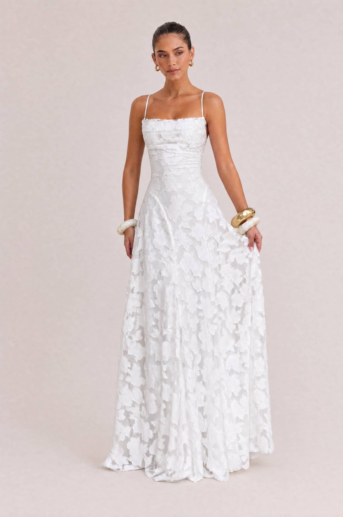 Elegant Floral Lace Spaghetti Strap Maxi Dress