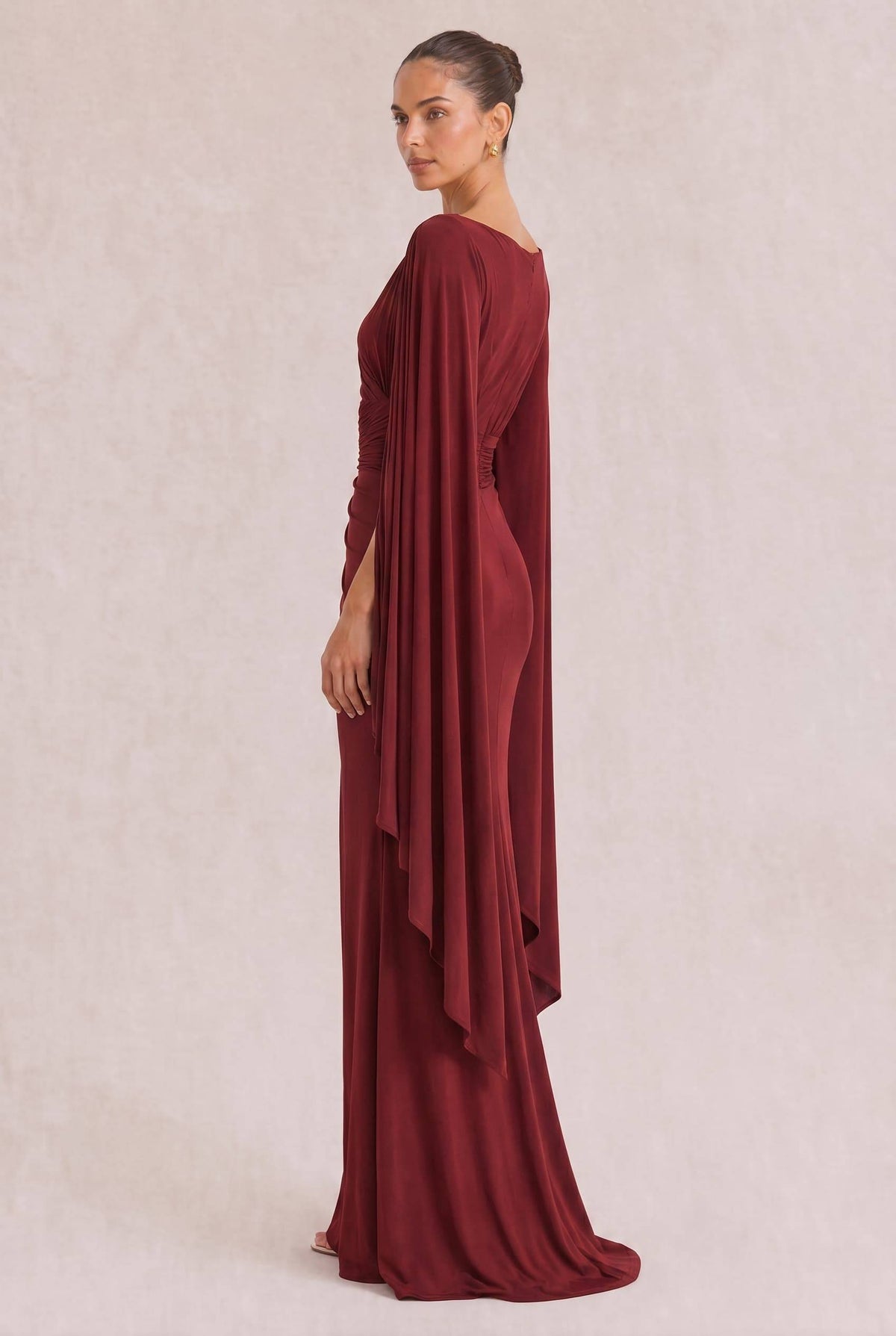 Boat Neck Pleated Slim Fit Maxi Dress