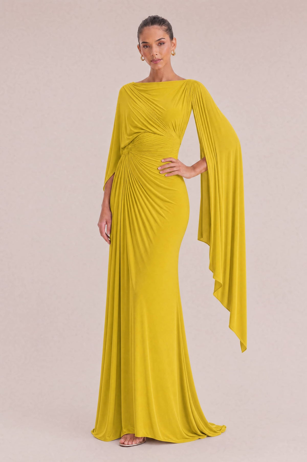 Boat Neck Pleated Slim Fit Maxi Dress