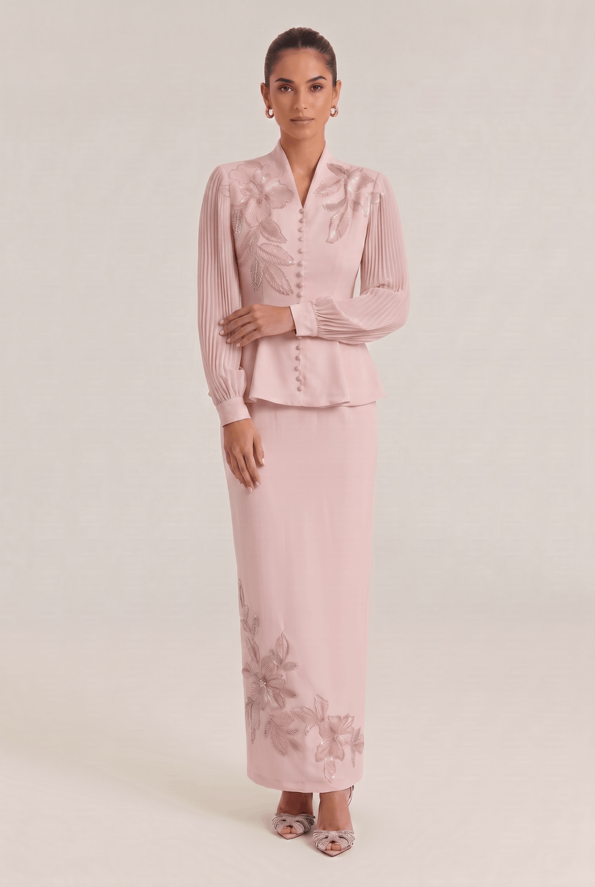 Embroidered Beaded Flower Trim French Elegant Slim Two-Piece Dress Set