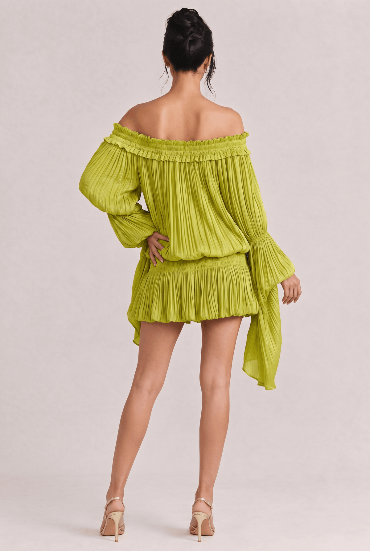 Green Strapless Ruffled Mini Dress