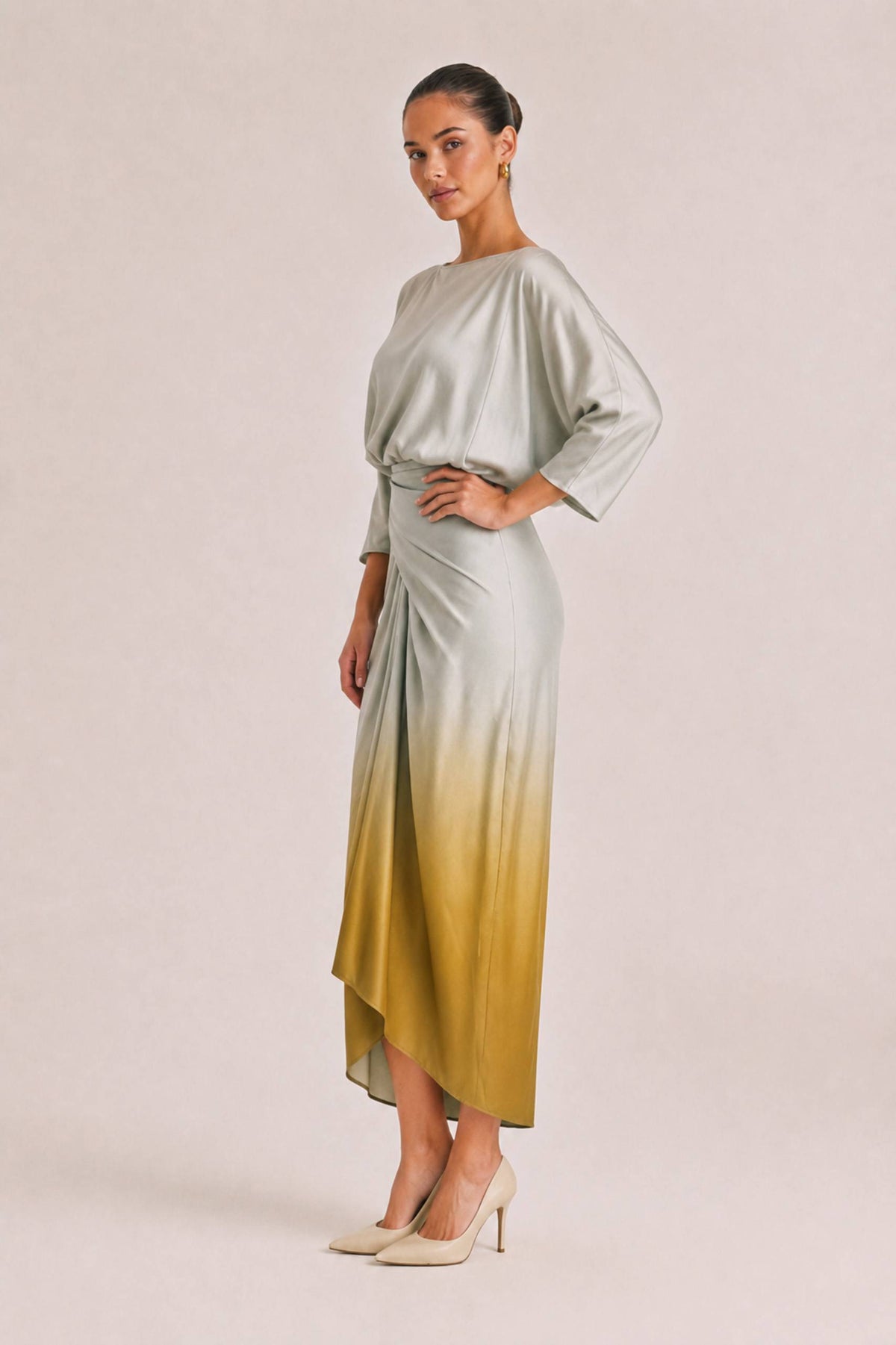 Elegant Gradient Draped Top And Pleated Long Skirt Two-piece Set