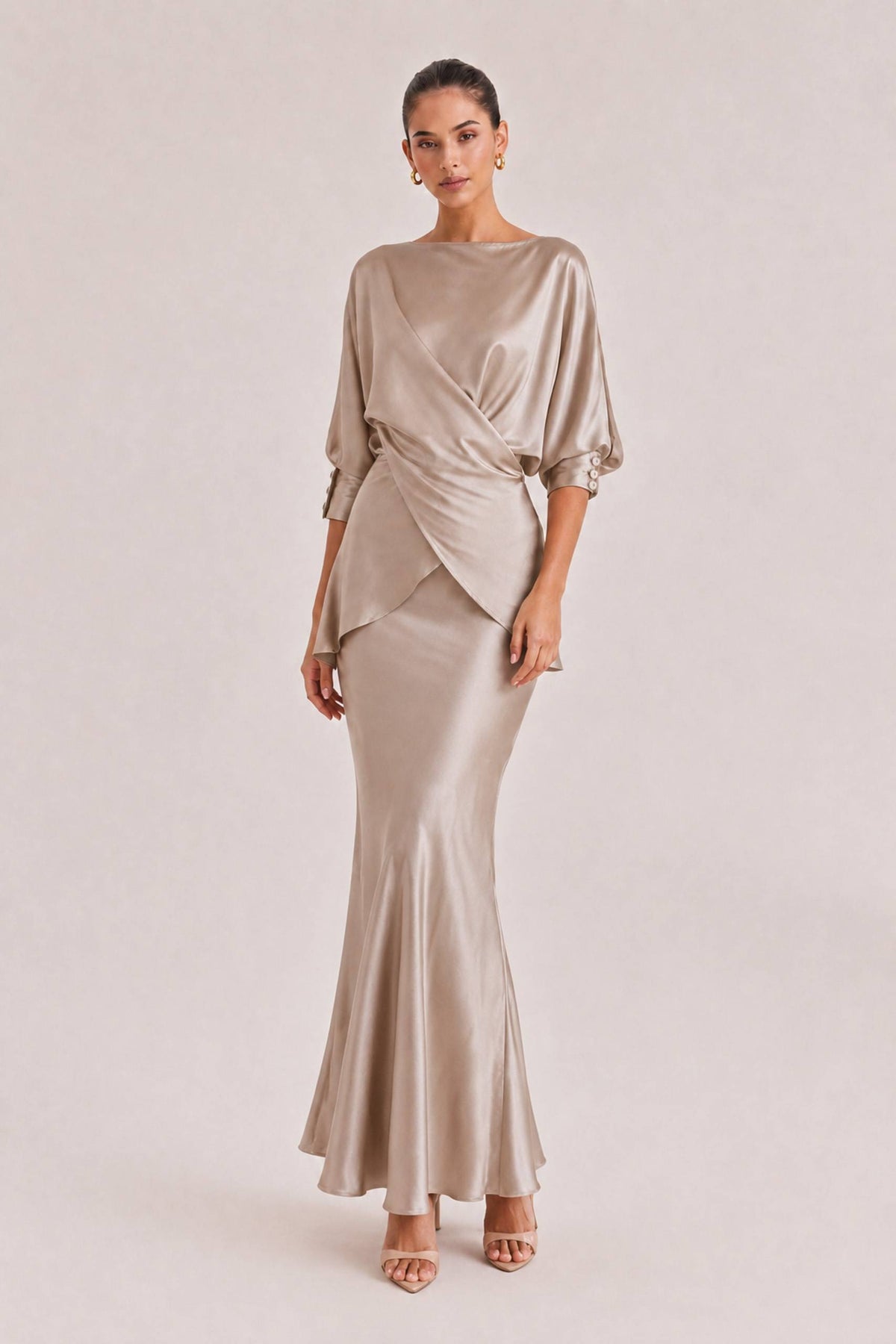 Elegant Satin Drawstring Belt Shirt Two-piece Set