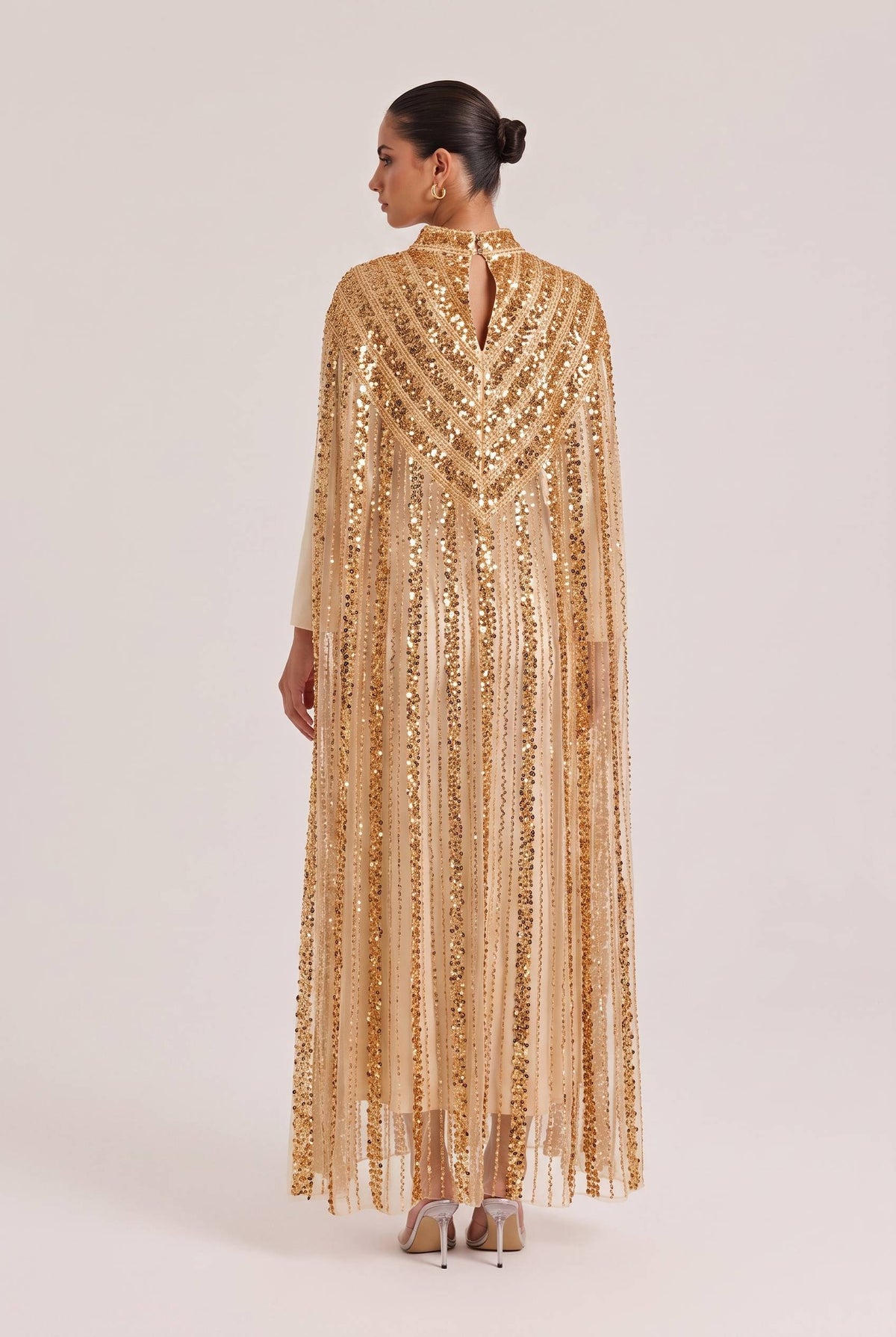 Heavy-duty gold sequined long cover-up dress