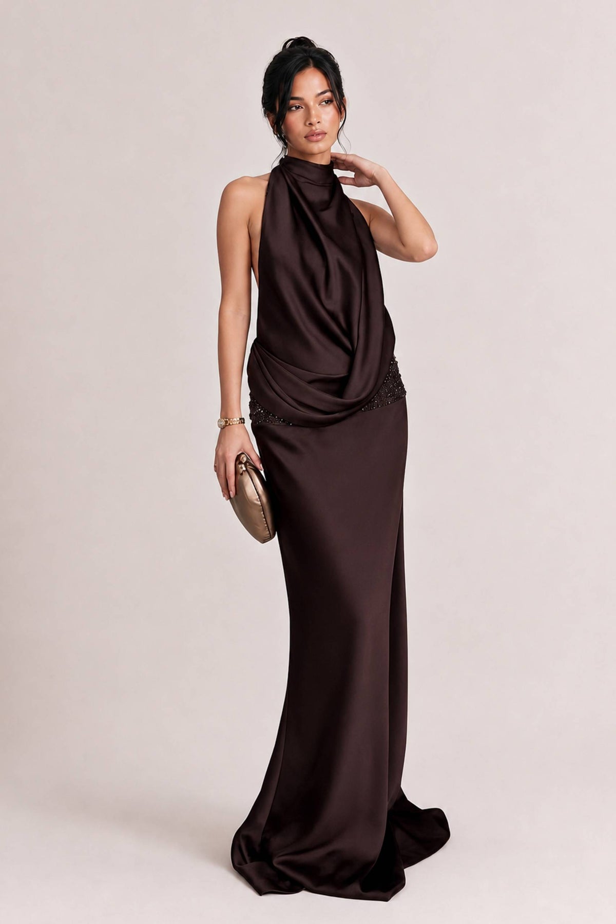 Elegant Halter Neck Sequined Maxi Dress
