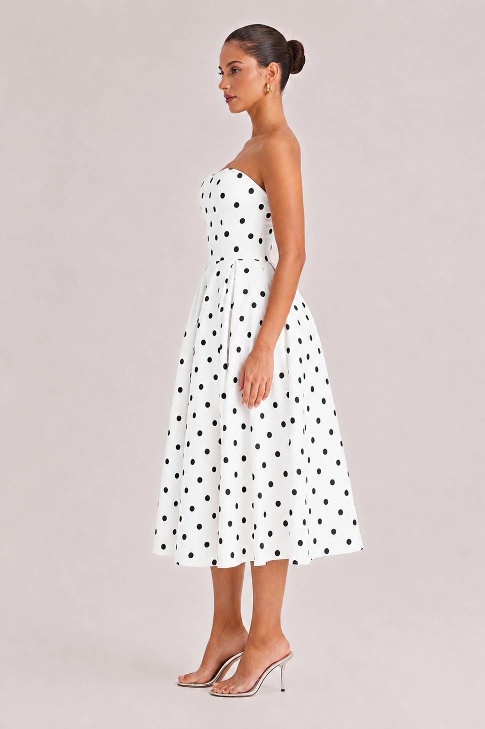 Elegant Retro Polka Dot Print Midi Dress