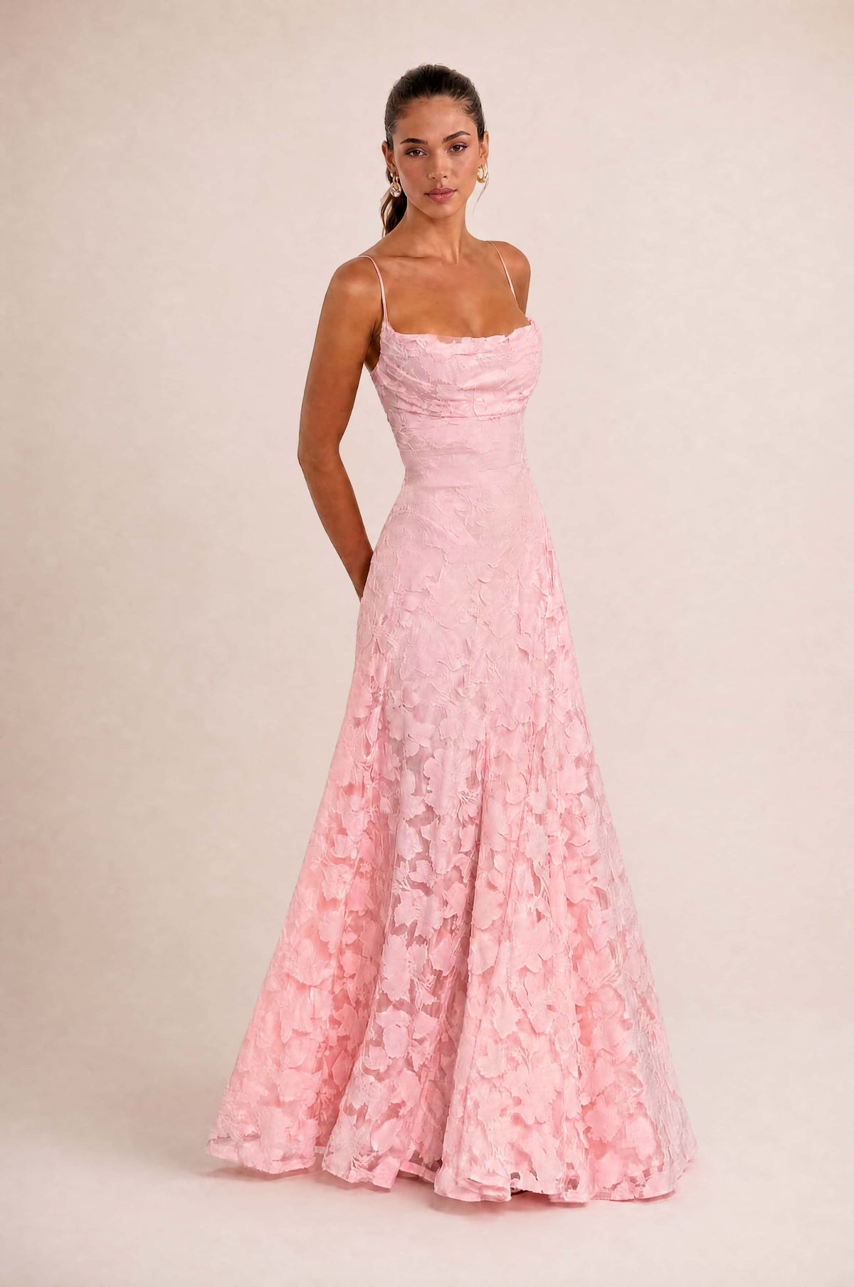 Elegant Floral Lace Spaghetti Strap Maxi Dress