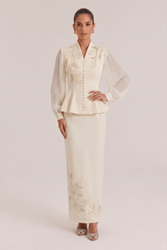 Embroidered Beaded Flower Trim French Elegant Slim Two-Piece Dress Set