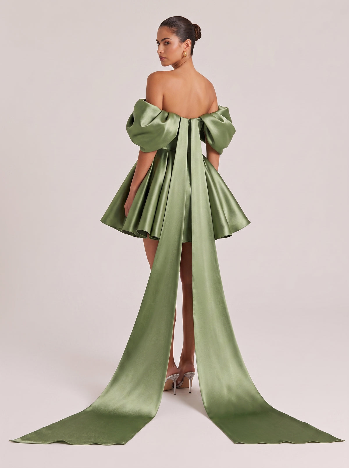 Off-shoulder Large Bow Satin Mini Dress