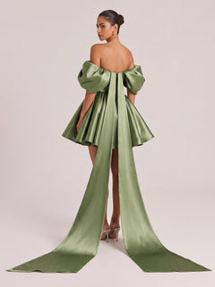 Off-shoulder Large Bow Satin Mini Dress