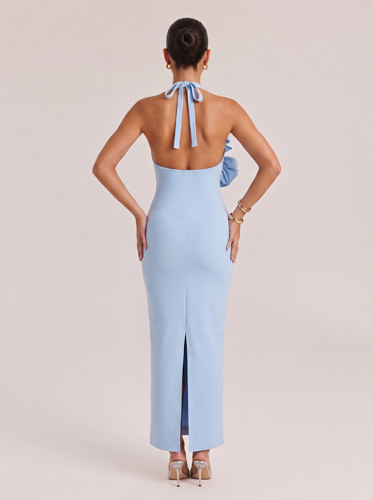 Hanging Neck Three-Dimensional Rose Slim Hip Long Dress