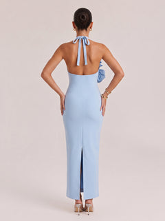 Hanging Neck Three-Dimensional Rose Slim Hip Long Dress