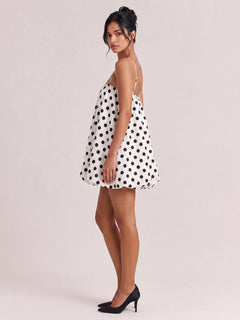 White Black Wave Dot Thin Strap Loose Bud Short Dress