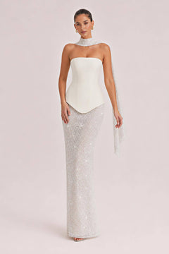 Elegant Strapless Sequin Skirt And Shawl Two-Piece Set