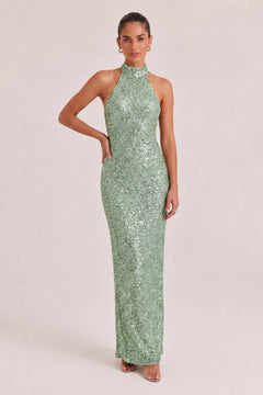 Elegant Halter Neck Sequined Maxi Dress