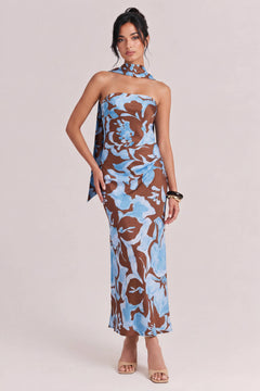 Elegant Watercolor Floral Print Maxi Dress