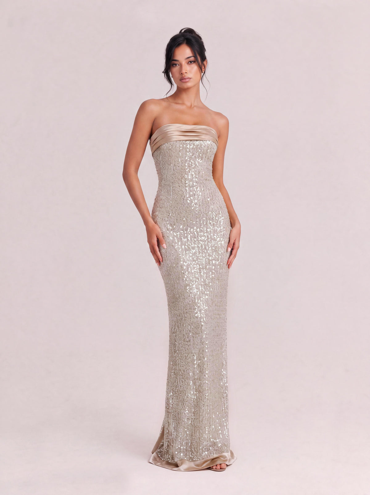 Green-shimmering Acetate Halter-neck Sheath Dress, Waist-cinched, Sexy Backless Evening Gown, Long Skirt