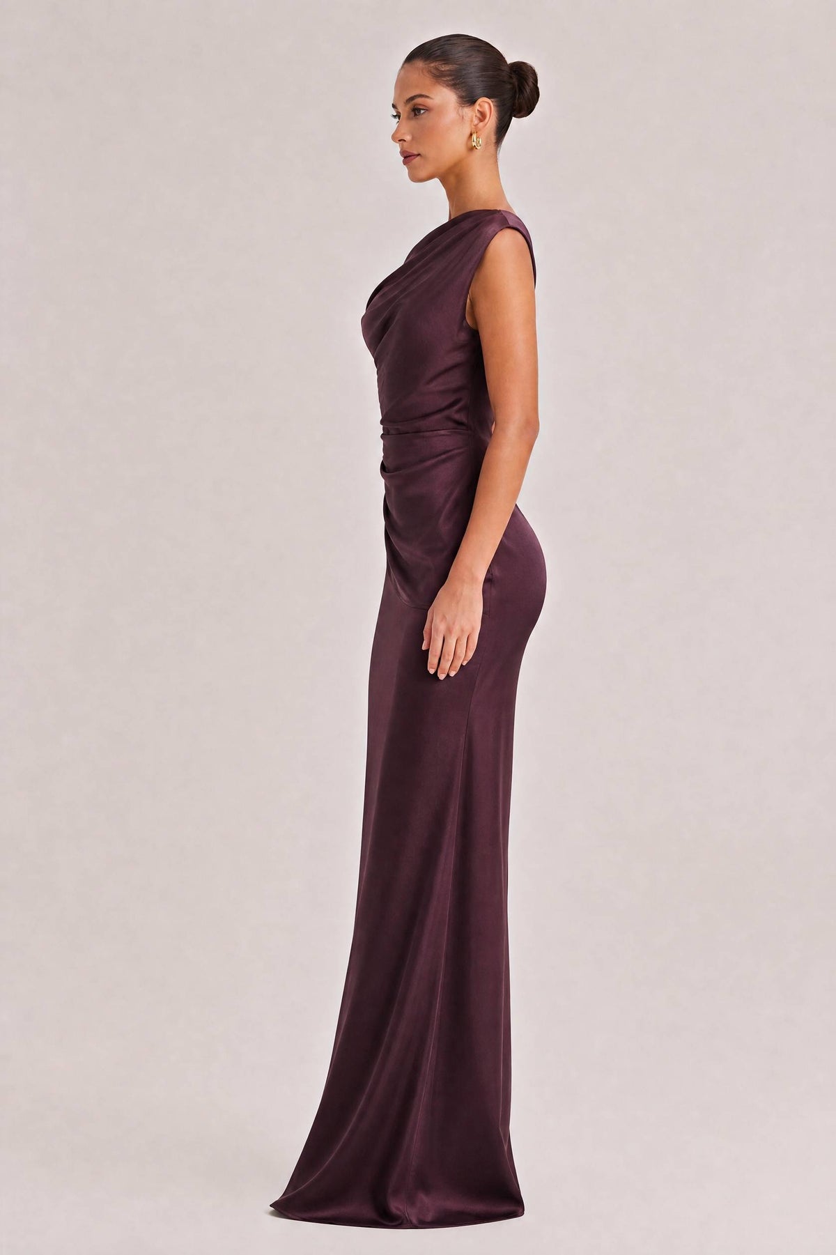 Elegant Asymmetrical Drape Satin Top & Maxi Skirt Two-Piece Set