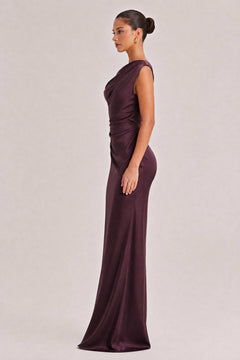 Elegant Asymmetrical Drape Satin Top & Maxi Skirt Two-Piece Set