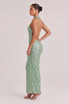 Elegant Halter Neck Sequined Maxi Dress