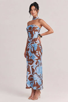 Elegant Watercolor Floral Print Maxi Dress