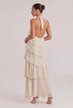 Elegant Halterneck Ruffled Tiered Maxi Dress