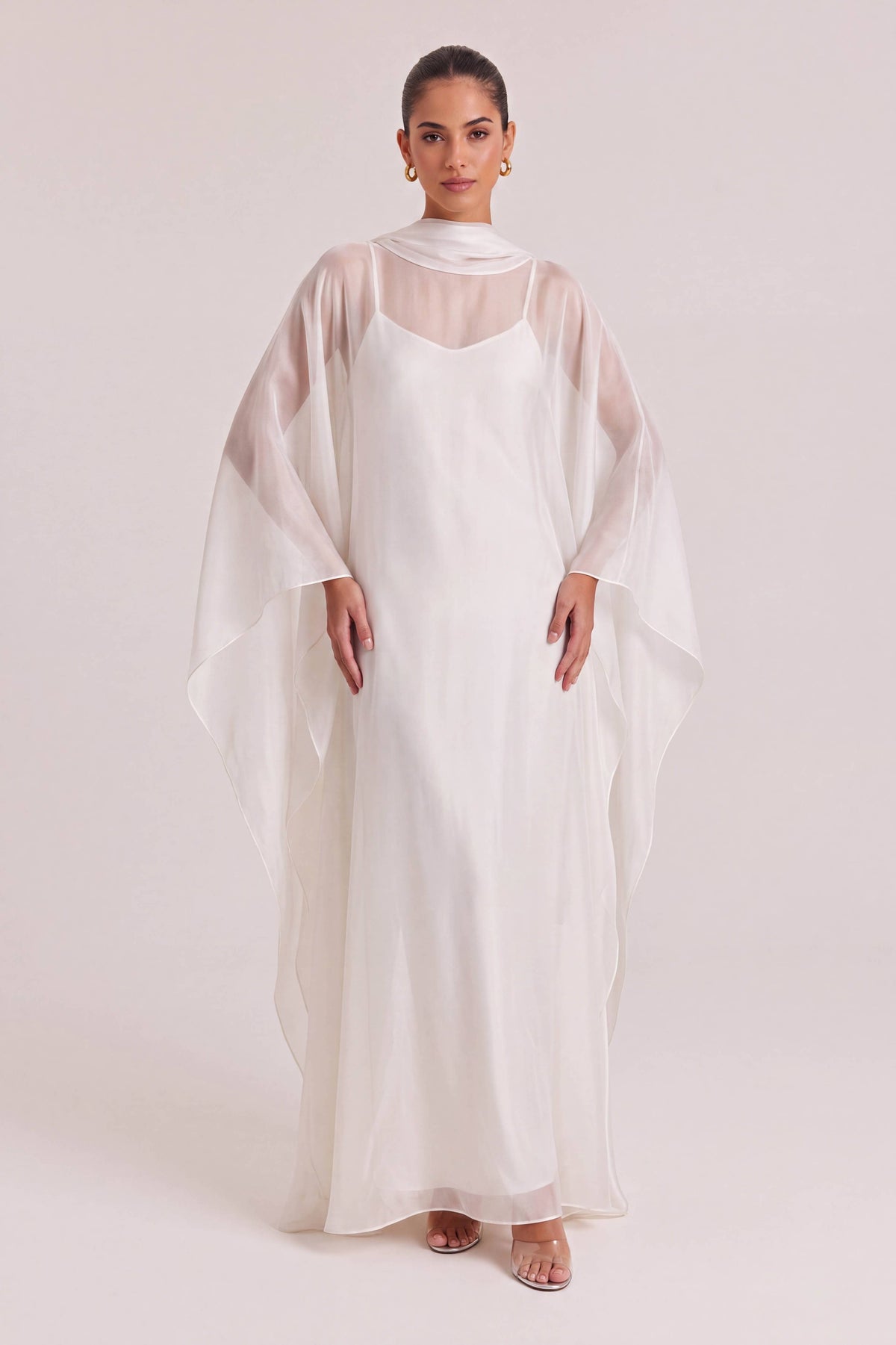 Elegant Sheer Cape Layered Maxi Dress