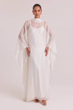 Elegant Sheer Cape Layered Maxi Dress