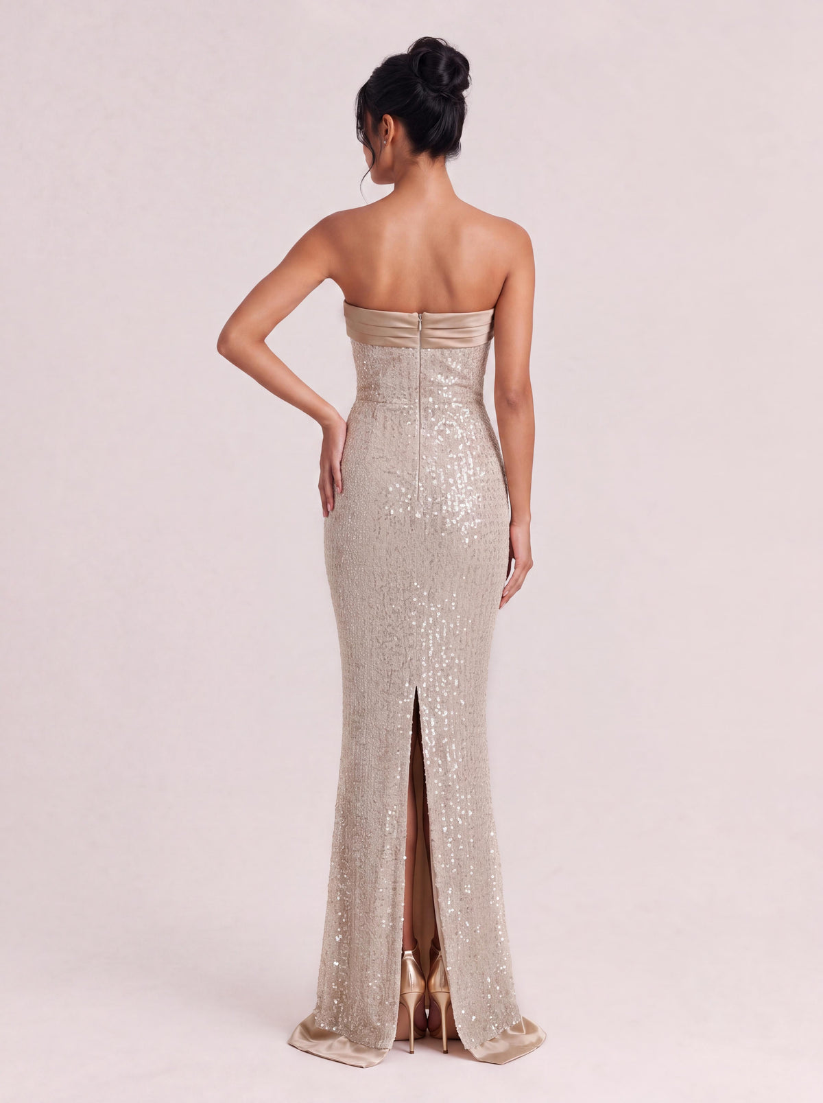 Green-shimmering Acetate Halter-neck Sheath Dress, Waist-cinched, Sexy Backless Evening Gown, Long Skirt